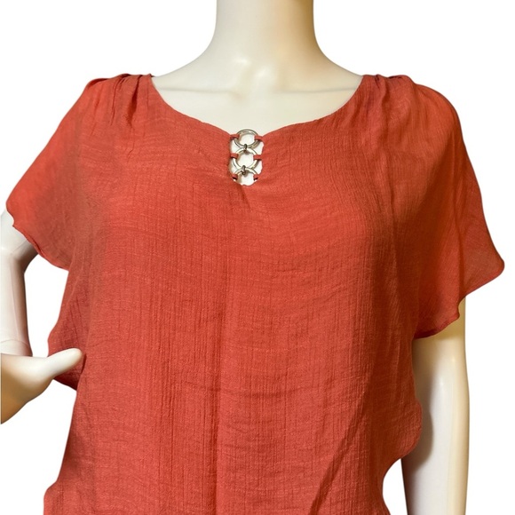 Apt. 9 popover top Orange Flutter Sleeve Asymmetrical Blouse Size SP - Picture 4 of 8